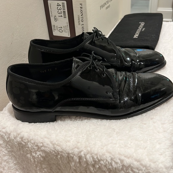 Pronto Uomo Firenze Black Patent Leather Lace Up Mens Shoes - Size 12D - Picture 3 of 7